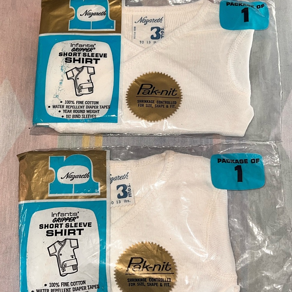 2 NEW 1970’s Nazareth 3 Months Infants’ Gripper Short Sleeve Shirt Vintage Baby